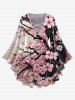 Plum Bossom Flower Branch Print Lattice Crisscross Flare Sleeve T-shirt and Flare Pants Plus Size Matching Set -  