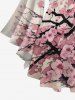 Plum Bossom Flower Branch Print Lattice Crisscross Flare Sleeve T-shirt and Flare Pants Plus Size Matching Set -  