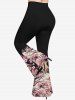 Plum Bossom Flower Branch Print Lattice Crisscross Flare Sleeve T-shirt and Flare Pants Plus Size Matching Set -  