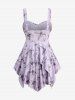 Plus Size Floral Print Heart Buckle Layered Handkerchief Asymmetric Tank Top -  