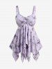 Plus Size Floral Print Heart Buckle Layered Handkerchief Asymmetric Tank Top -  