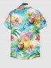 Plus Size Colorful Watercolor Ombre Coconut Tree Flower Juice Print Hawaii Button Pocket Shirt For Men -  