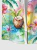 Plus Size Colorful Watercolor Ombre Coconut Tree Flower Juice Print Hawaii Button Pocket Shirt For Men -  