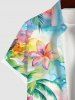 Plus Size Colorful Watercolor Ombre Coconut Tree Flower Juice Print Hawaii Button Pocket Shirt For Men -  
