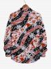 Plus Size Tropical Leaf Flowrs Curve Colorblock Print Buttons Hawaii Long Sleeve Shirt For Men -  