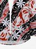 Plus Size Tropical Leaf Flowrs Curve Colorblock Print Buttons Hawaii Long Sleeve Shirt For Men -  