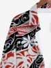 Plus Size Tropical Leaf Flowrs Curve Colorblock Print Buttons Hawaii Long Sleeve Shirt For Men -  