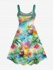 Plus Size Colorful Watercolor Ombre Coconut Tree Flower Juice Print Hawaii Backless A Line Tank Dress -  