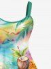 Plus Size Colorful Watercolor Ombre Coconut Tree Flower Juice Print Hawaii Backless A Line Tank Dress -  
