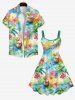 Robe débardeur grande taille à imprimé floral de cocotier, aquarelle colorée, dos nu, coupe trapèze, style hawaïen - Multi-A 2X