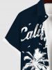 Plus Size Coconut Tree Beach Letters Print Hawaii Button Pocket Shirt For Men -  