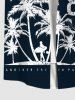 Plus Size Coconut Tree Beach Letters Print Hawaii Button Pocket Shirt For Men -  