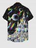 Plus Size Colorful Mushroom Castle Planet Butterfly Print Button Pocket Shirt For Men -  