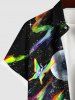 Plus Size Colorful Mushroom Castle Planet Butterfly Print Button Pocket Shirt For Men -  