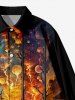 Plus Size Sunset Clouds Lightning Forest Print Button Shirt For Men -  