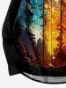 Plus Size Sunset Clouds Lightning Forest Print Button Shirt For Men -  