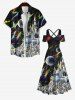 Plus Size Cold Shoulder Colorful Mushroom Castle Planet Butterfly Print Crisscross A Line Maxi Dress -  