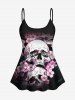 Skulls Flowers Print Boyleg Tankini Swimsuit(Adjustable Shoulder Strap) -  