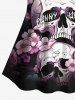 Skulls Flowers Print Boyleg Tankini Swimsuit(Adjustable Shoulder Strap) -  