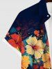 Chemise D'Hibiscus et Fleur Imprimés de Grande Taille avec Poche en Avant - Bleu de Minuit S