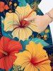 Plus Size Tropical Leaf Hibiscus Flower Print Hawaii Split Midi Dress -  