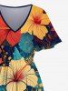 Plus Size Tropical Leaf Hibiscus Flower Print Hawaii Split Midi Dress -  