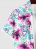 Plus Size Tropical Palm Leaf Flowers Butterfly Print Buttons Pocket Hawaii Shirt For Men -  