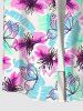 Plus Size Tropical Palm Leaf Flowers Butterfly Print Buttons Pocket Hawaii Shirt For Men -  
