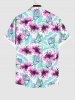 Plus Size Tropical Palm Leaf Flowers Butterfly Print Buttons Pocket Hawaii Shirt For Men -  
