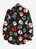 Plus Size Skulls Rose Flower Hat Dots Print Buttons Pocket Shirt For Men -  