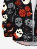 Plus Size Skulls Rose Flower Hat Dots Print Buttons Pocket Shirt For Men -  