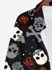 Plus Size Skulls Rose Flower Hat Dots Print Buttons Pocket Shirt For Men -  