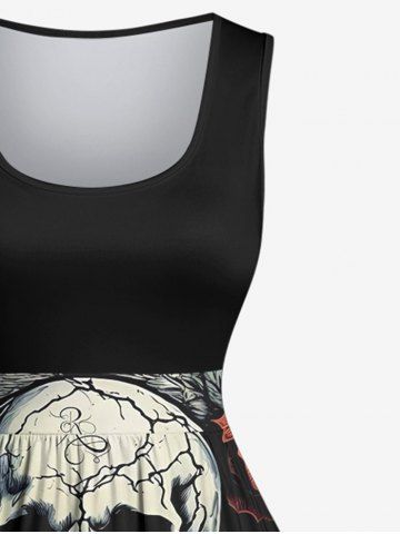 Plus Size Skulls Rose Flower Crack 3D Print 1950s Vintage Dress