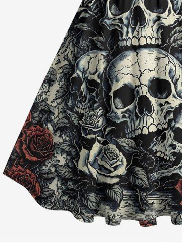Plus Size Skulls Rose Flower Crack 3D Print 1950s Vintage Dress
