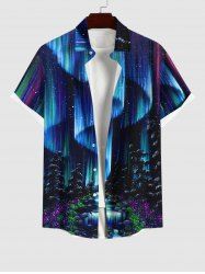 Plus Size Forest Stone Waterfall Galaxy Glitter 3D Print Buttons Pocket Hawaii Shirt For Men -  