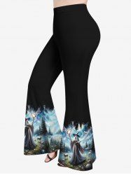 Pantalon Évasé Pigeon-Prairie à Imprimé Ciel Étoilé en Dégradé de Couleurs Grande-Taille - Noir 6X