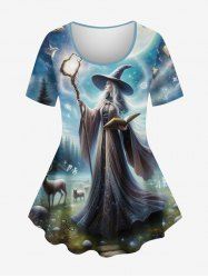 Plus Size Wizard Grassland Elk Pigeon Sky Print Ombre T-shirt -  