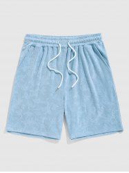 Men's Terry Cloth Butterfly Leaves Floral Pattern Embossed Drawstring Casual Shorts -  