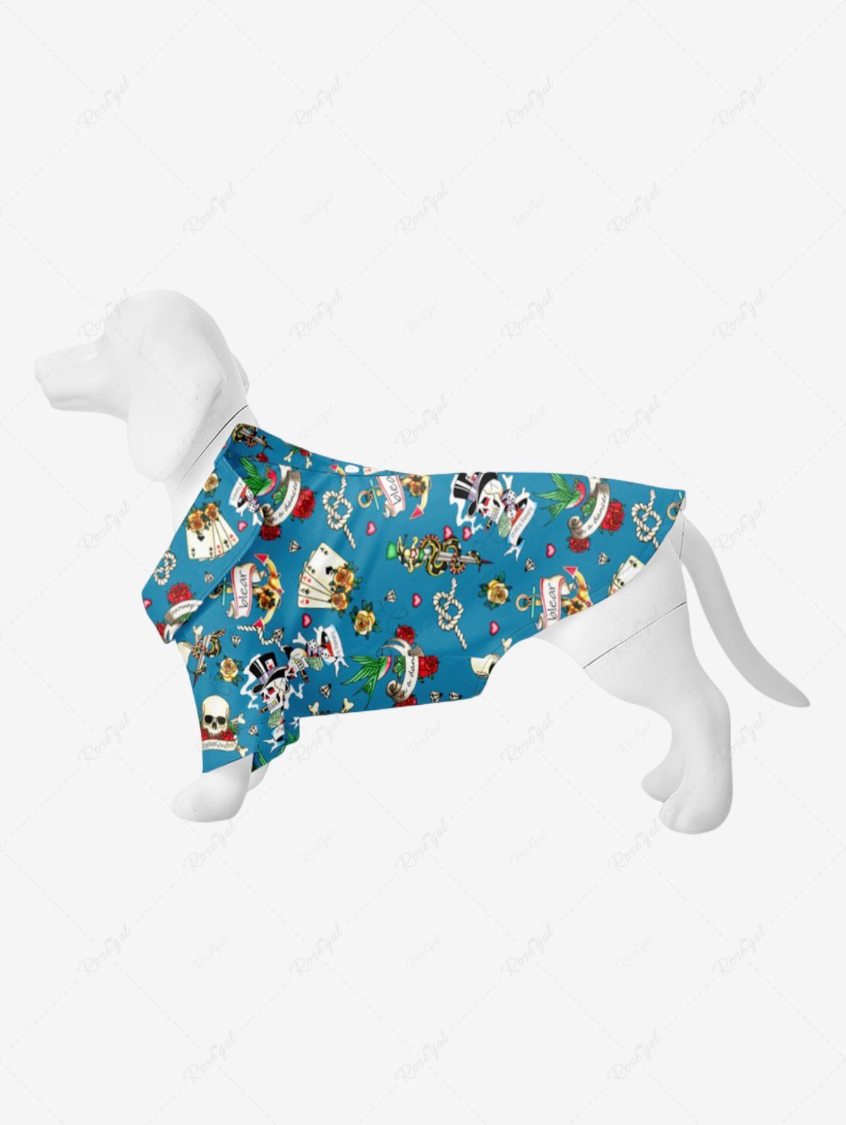 Fancy Pet's Skull Rose Flower Hat Heart Poker Print Hawaii Shirt  