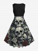 Plus Size Skulls Rose Flower Crack 3D Print 1950s Vintage Dress -  