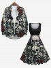 Plus Size Skulls Rose Flower Crack 3D Print 1950s Vintage Dress -  