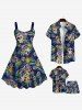 Plus Size Skull Floral Tropical Coconut Leaves Print Hawaii Drawstring Beach Shorts For Men -  