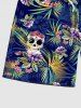 Plus Size Skull Floral Tropical Coconut Leaves Print Hawaii Drawstring Beach Shorts For Men -  
