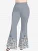 Pantalon Évasé à Imprimé Roses Feuilles et Papillons Grande-Taille - Gris 4X