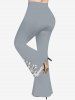 Pantalon Évasé à Imprimé Roses Feuilles et Papillons Grande-Taille - Gris 4X