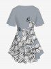 Plus Size Rose Flower Leaf Butterfly Print Crisscross Lattice Flare Sleeve T-shirt -  