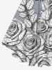 Plus Size Rose Flower Leaf Butterfly Print Crisscross Lattice Flare Sleeve T-shirt -  