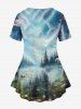 Plus Size Wizard Grassland Elk Pigeon Sky Print Ombre T-shirt -  
