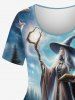 Plus Size Wizard Grassland Elk Pigeon Sky Print Ombre T-shirt -  