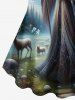 Plus Size Wizard Grassland Elk Pigeon Sky Print Ombre T-shirt -  